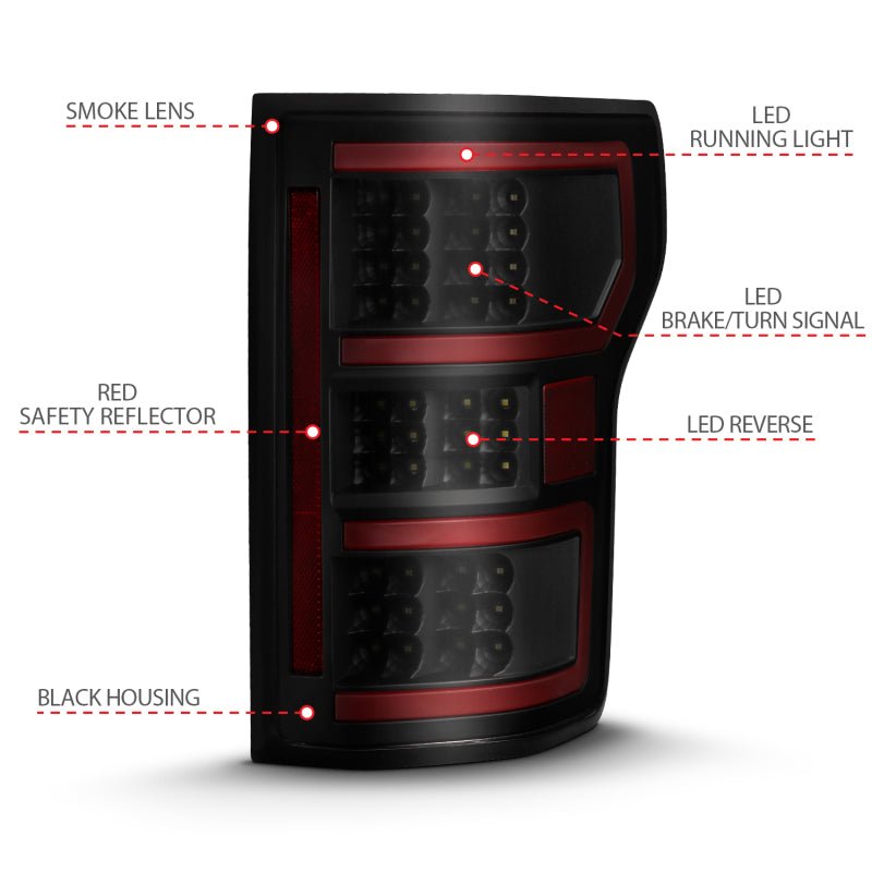 ANZO 18-19 Ford F-150 LED Taillight Black Housing Clear Lens Red Light Bar W/Sequential ANZO ANZ311314