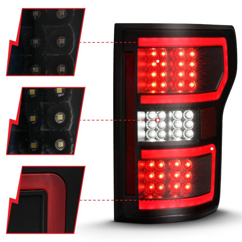 ANZO 18-19 Ford F-150 LED Taillight Black Housing Clear Lens Red Light Bar W/Sequential ANZO ANZ311314