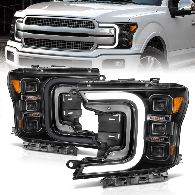 Anzo 18-20 Ford F-150 Full Led Projector Smoke Bar Style Headlights Black Amber ANZO ANZ111520