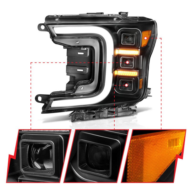 Anzo 18-20 Ford F-150 Full Led Projector Smoke Bar Style Headlights Black Amber ANZO ANZ111520
