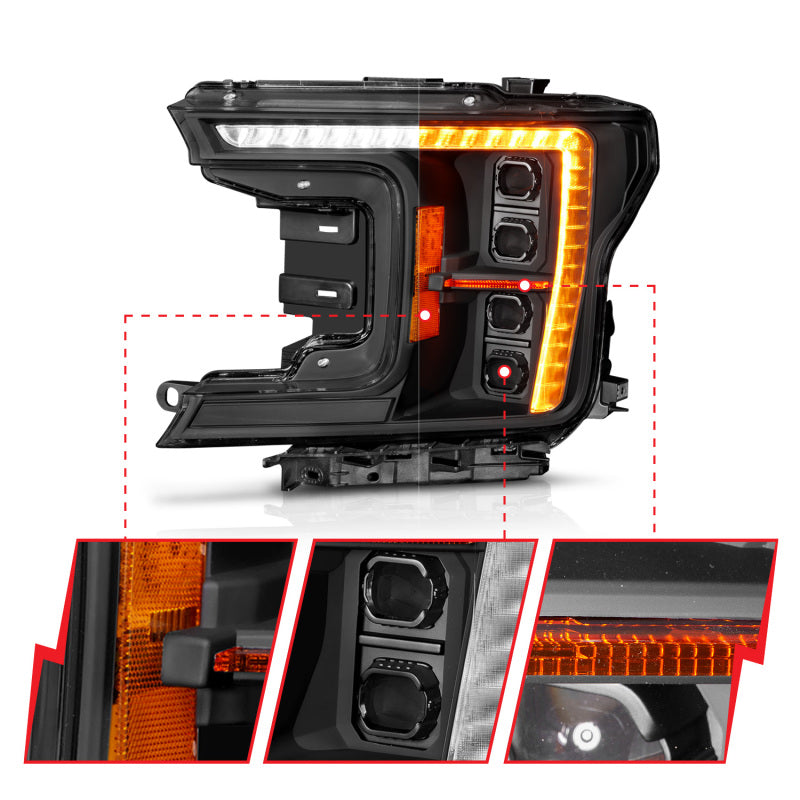 ANZO 18-20 Ford F-150 (w/Factory Halogen) Z-Series Full LED Proj Headlights Init/SeqSig - Pair ANZO ANZ111589X