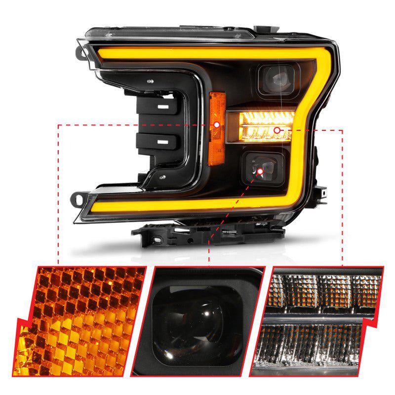 ANZO 18-20 Ford F-150 (w/o Fctry LED) Full LED Proj Headlights w/Light Bar Swtchbk Seq. Black w/Init ANZO ANZ111570