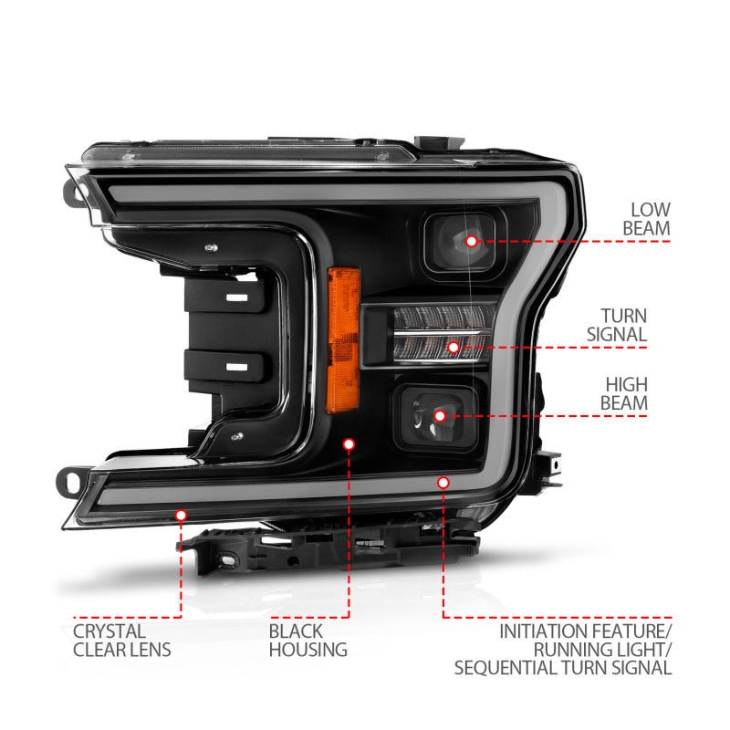 ANZO 18-20 Ford F-150 (w/o Fctry LED) Full LED Proj Headlights w/Light Bar Swtchbk Seq. Black w/Init ANZO ANZ111570