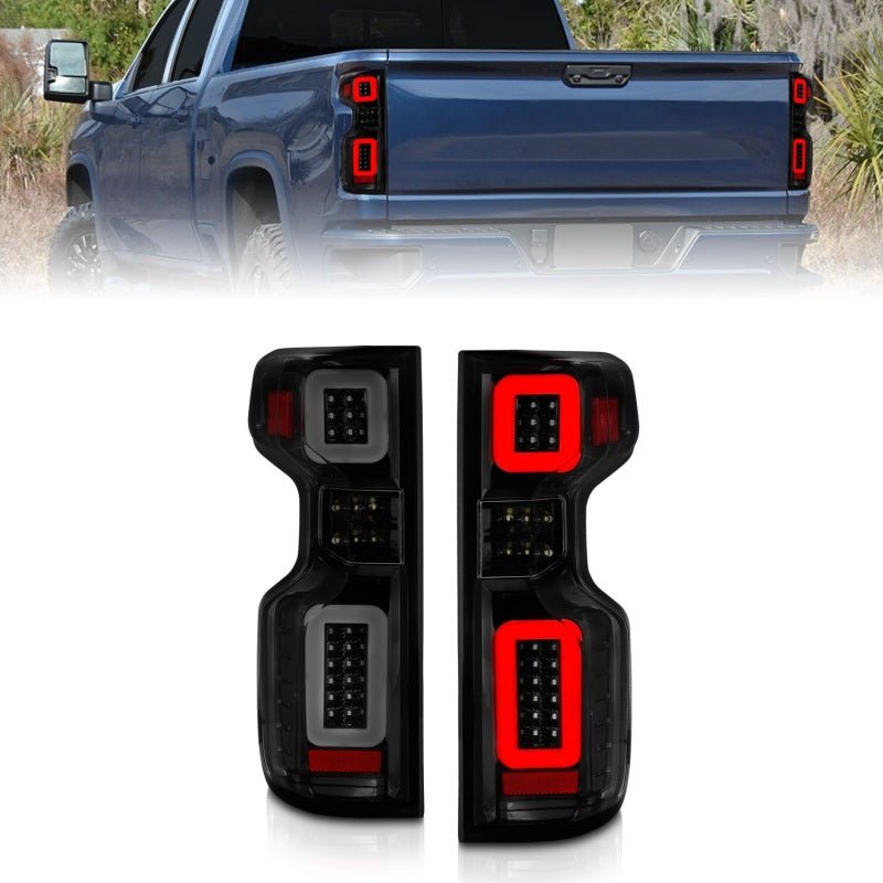 Anzo 19-21 Chevy Silverado Work TruckFull LED Tailights Black Housing Smoke Lens G2 (w/C Light Bars) - Black Ops Auto Works