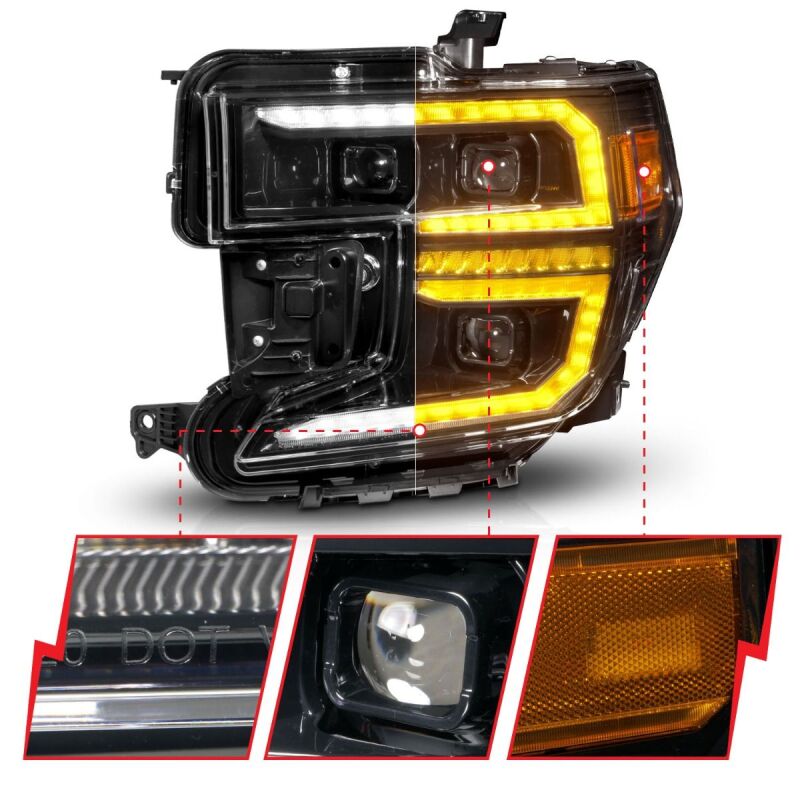Anzo 19-21 GMC Sierra 1500 LED Projector Headlight w/Switchback+Sequential - Black ANZO ANZ111600