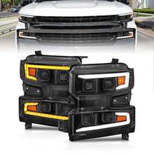 Load image into Gallery viewer, ANZO 19-22 Chevrolet Silverado 1500 LED Proj HL w/Lgt Bar SwBk Seq. Blk w/In. Light - Driver Side ON ANZO ANZ111566-L