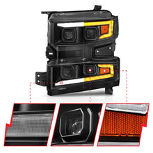 Load image into Gallery viewer, ANZO 19-22 Chevrolet Silverado 1500 LED Proj HL w/Lgt Bar SwBk Seq. Blk w/In. Light - Driver Side ON ANZO ANZ111566-L
