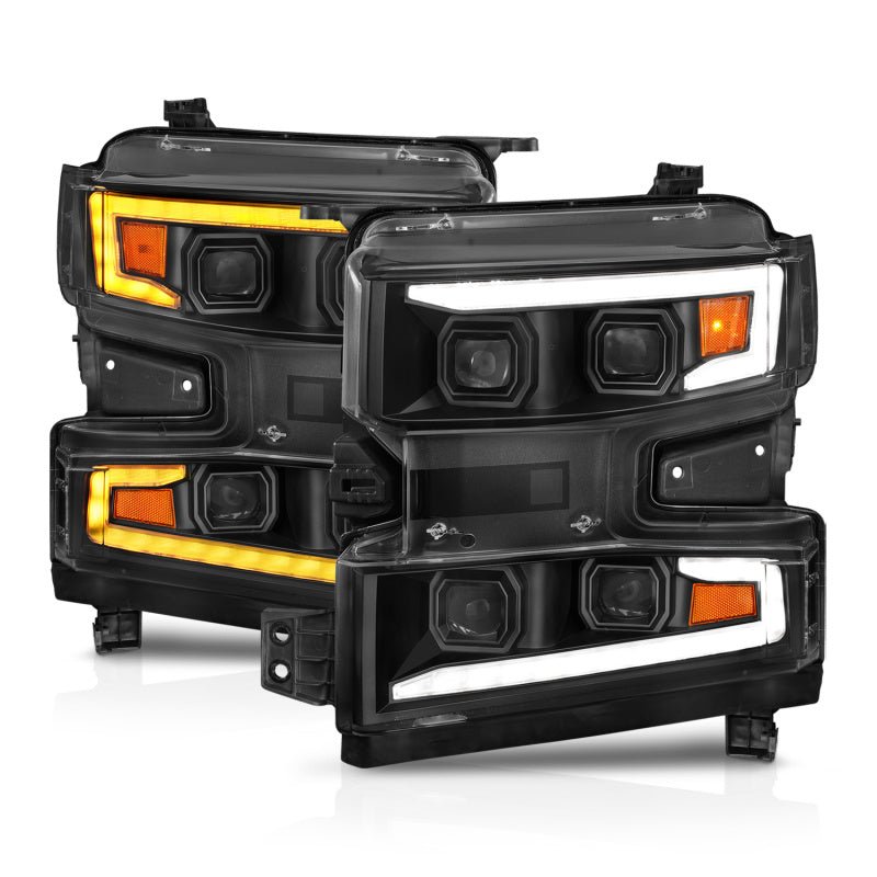 ANZO 19-22 Chevrolet Silverado 1500 LED Proj HL w/Lgt Bar SwBk Seq. Blk w/In. Light - Driver Side ON ANZO ANZ111566-L