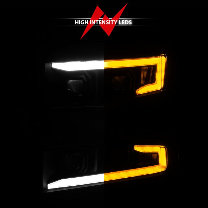 ANZO 19-22 Chevrolet Silverado 1500 LED Proj HL w/Lgt Bar SwBk Seq. Blk w/In. Light - Driver Side ON - Black Ops Auto Works
