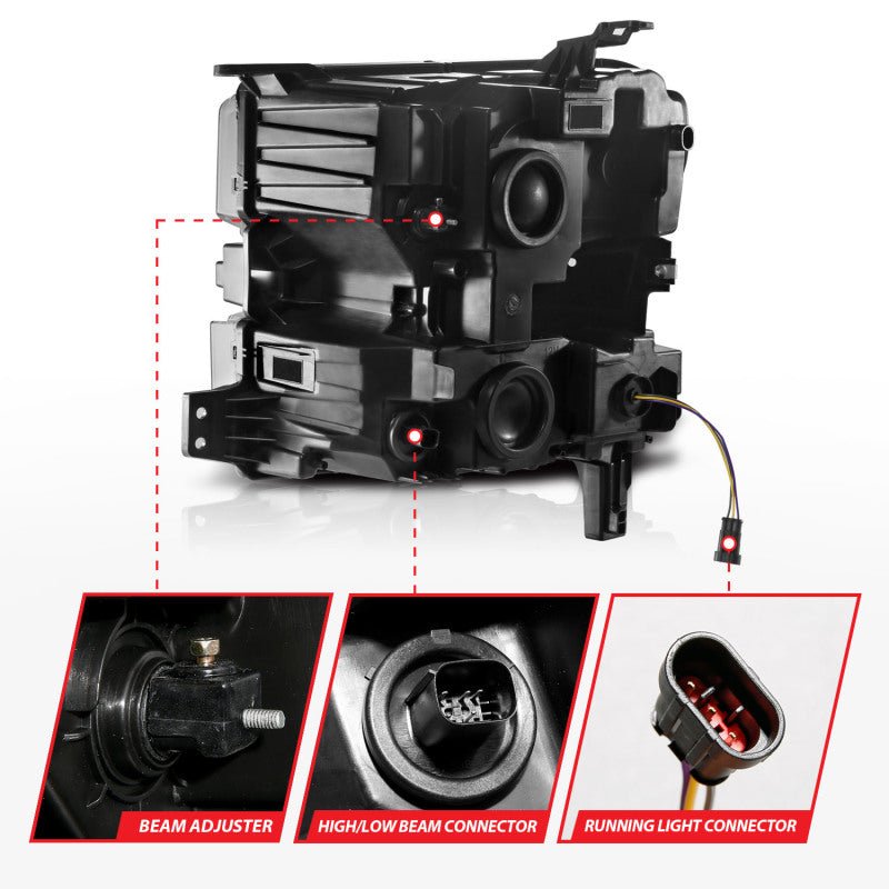ANZO 19-22 Chevrolet Silverado 1500 LED Proj HL w/Lgt Bar SwBk Seq. Blk w/In. Light - Passenger Side ANZO ANZ111566-R