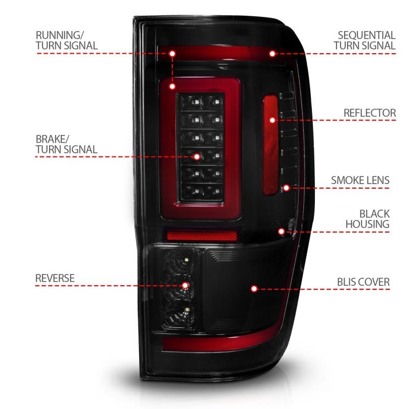 ANZO 19-22 Ford Ranger Full LED Taillights w/ Lightbar Sequential Signal Black Housing/Smoke Lens - Black Ops Auto Works