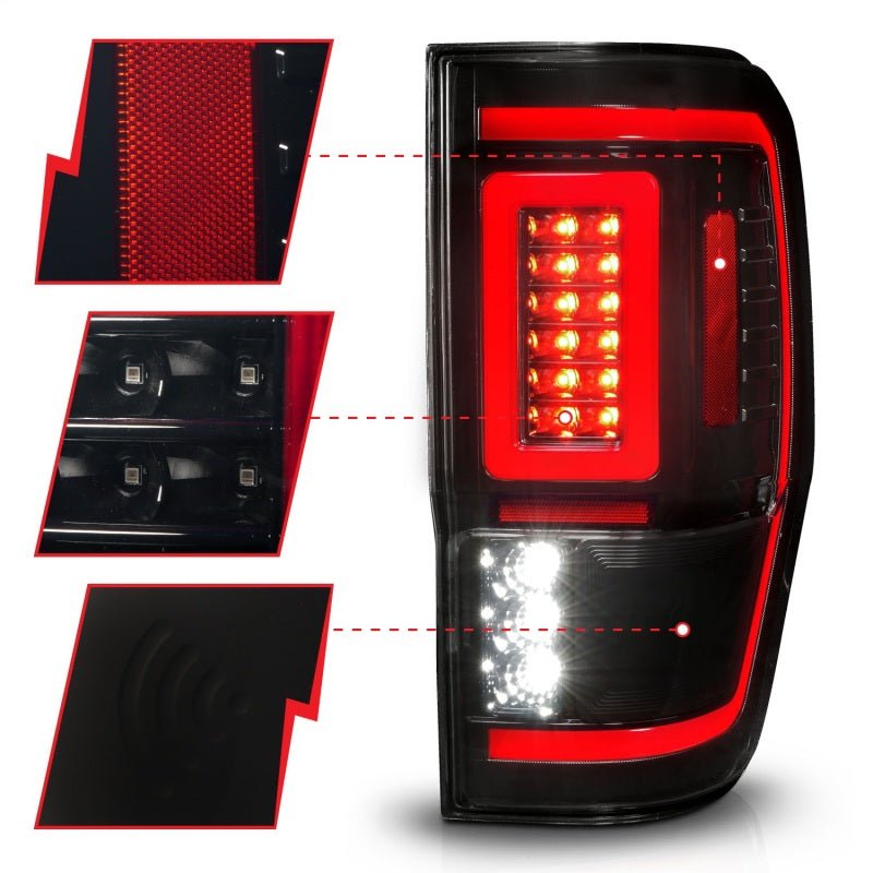 ANZO 19-22 Ford Ranger Full LED Taillights w/ Lightbar Sequential Signal Black Housing/Smoke Lens - Black Ops Auto Works