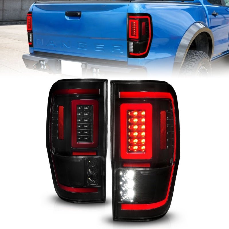 ANZO 19-22 Ford Ranger Full LED Taillights w/ Lightbar Sequential Signal Black Housing/Smoke Lens - Black Ops Auto Works