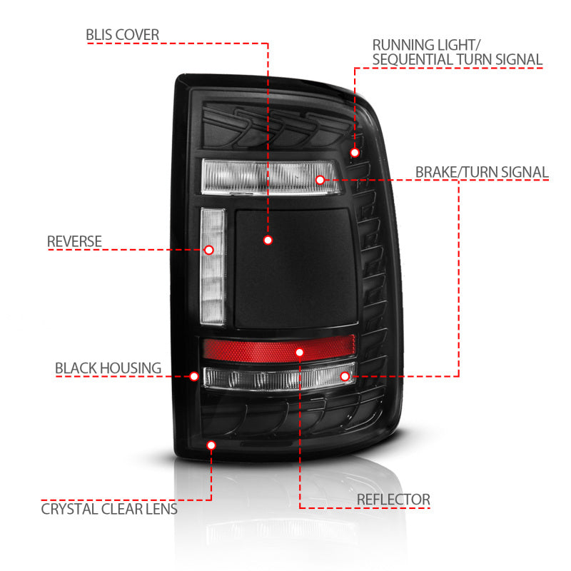 ANZO 19-24 RAM 2500/3500 Full LED Tail Lights SeqSig Black - Pair ANZO ANZ311482A
