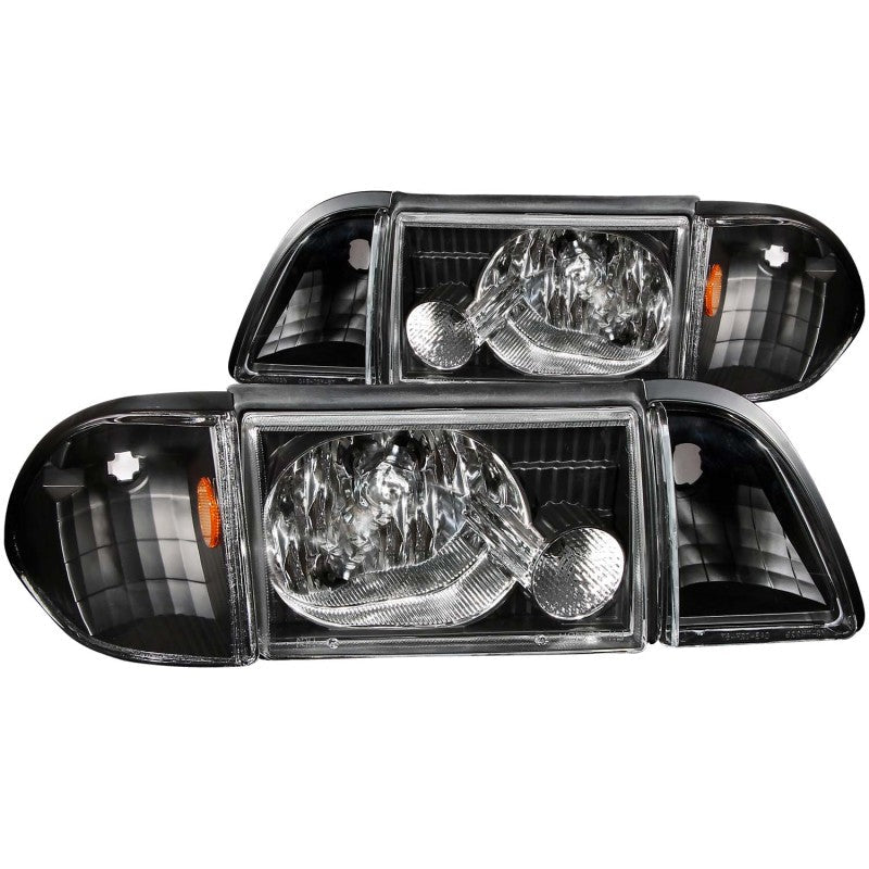 ANZO 1987-1993 Ford Mustang Crystal Headlights Black w/ Corner Lights 3pc ANZO ANZ121192