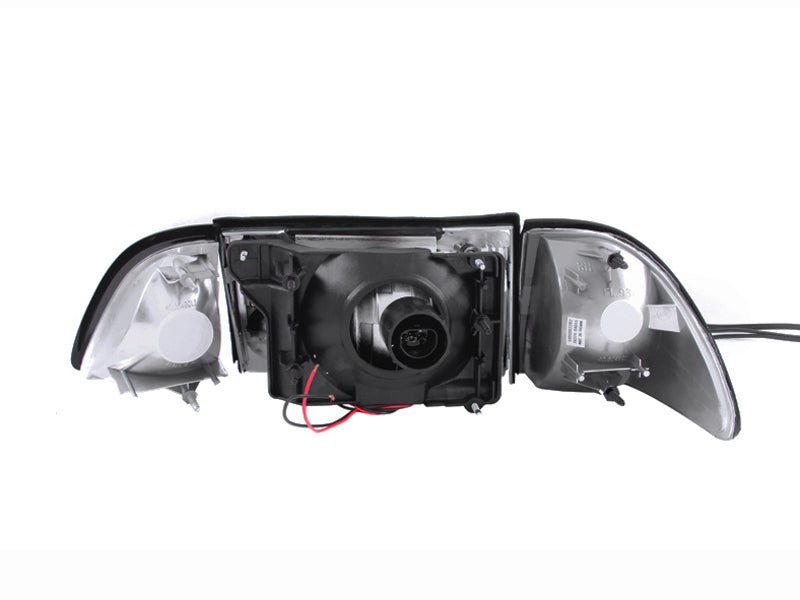 ANZO 1987-1993 Ford Mustang Crystal Headlights Black w/ Corner Lights 3pc - Black Ops Auto Works