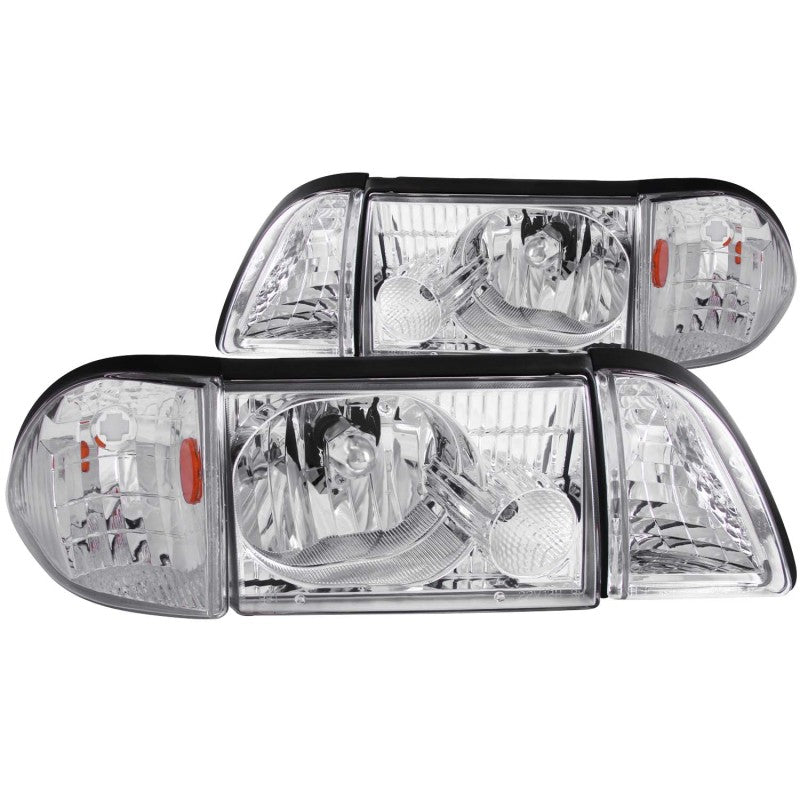 ANZO 1987-1993 Ford Mustang Crystal Headlights Chrome w/ Corner Lights 2pc ANZO ANZ121195