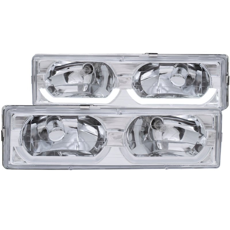 ANZO 1988-1998 Chevrolet C1500 Crystal Headlights Chrome w/ Low - Brow ANZO ANZ111300