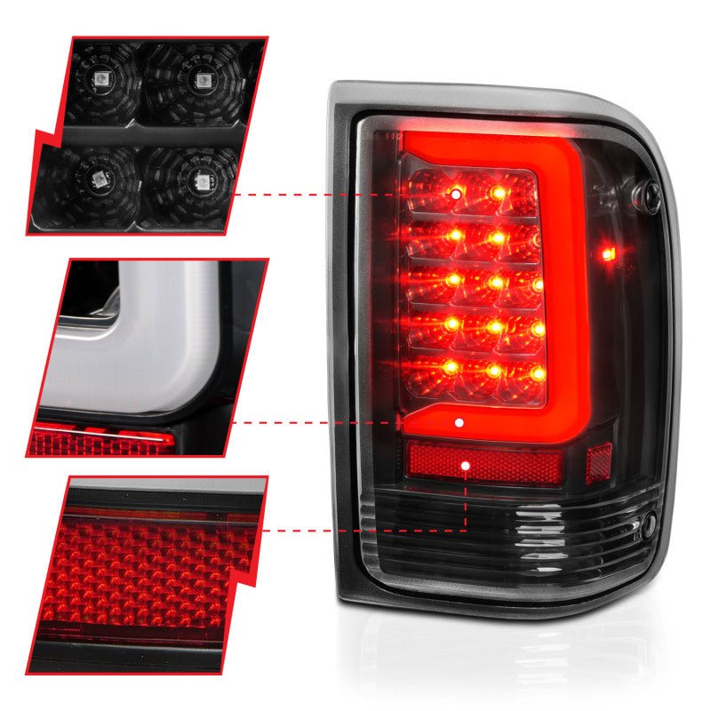 ANZO 1993-1997 Ford Ranger LED Tail Lights w/ Light Bar Black Housing Clear Lens ANZO ANZ311359