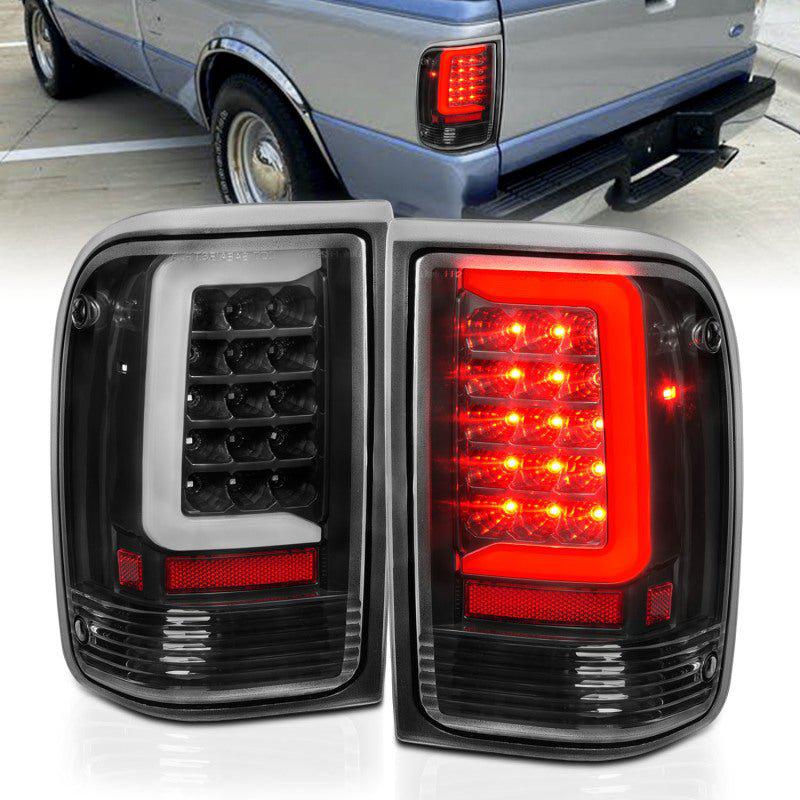 ANZO 1993-1997 Ford Ranger LED Tail Lights w/ Light Bar Black Housing Clear Lens - Black Ops Auto Works
