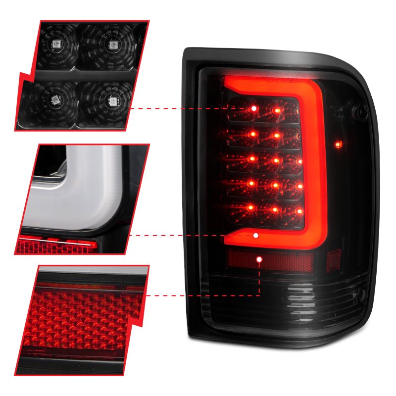ANZO 1993-1997 Ford Ranger LED Tail Lights w/ Light Bar Black Housing Smoked Lens ANZO ANZ311360
