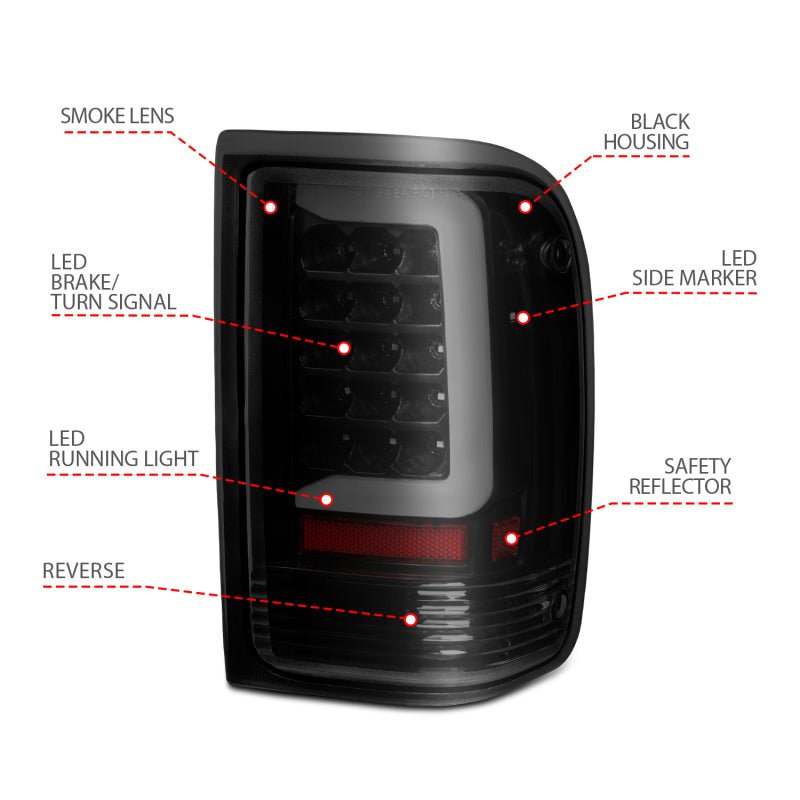 ANZO 1993-1997 Ford Ranger LED Tail Lights w/ Light Bar Black Housing Smoked Lens ANZO ANZ311360