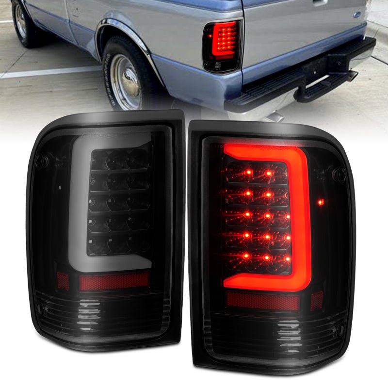 ANZO 1993-1997 Ford Ranger LED Tail Lights w/ Light Bar Black Housing Smoked Lens - Black Ops Auto Works