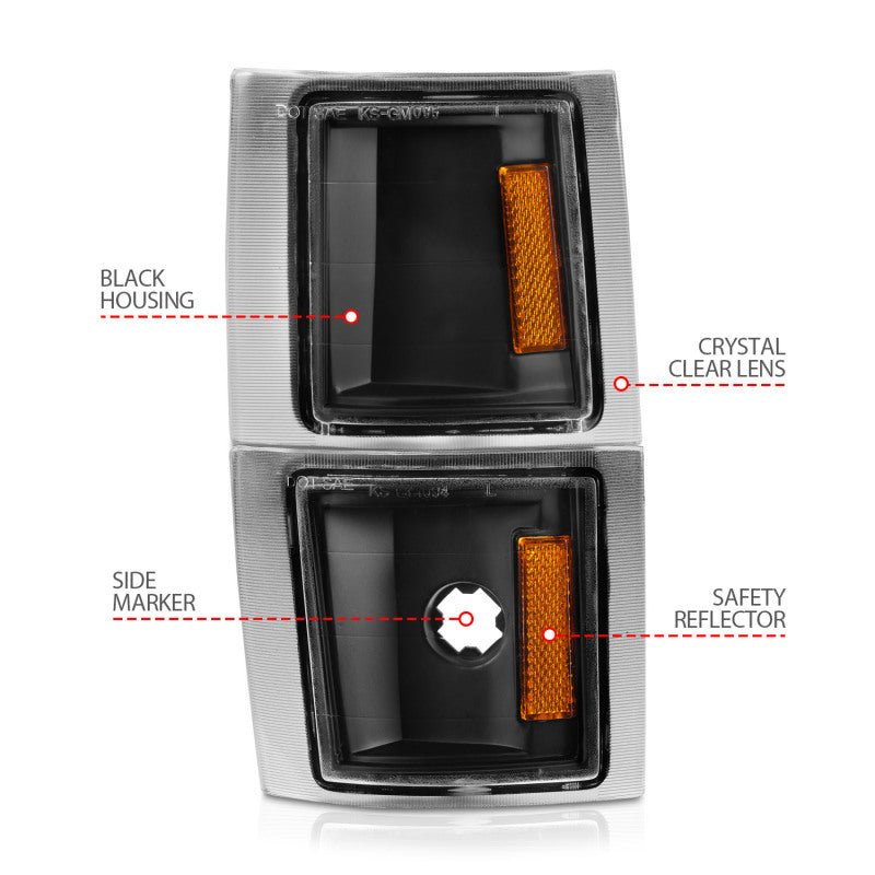 ANZO 1994-1998 Chevrolet Blazer Corner Lights Black Housing Clear Lens w/ Amber Reflector ANZO ANZ521042
