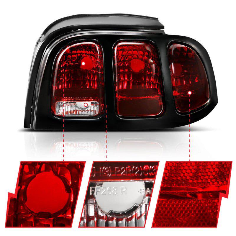 ANZO 1994-1998 Ford Mustang Taillight Dark Red Lens (OE Style) - Black Ops Auto Works