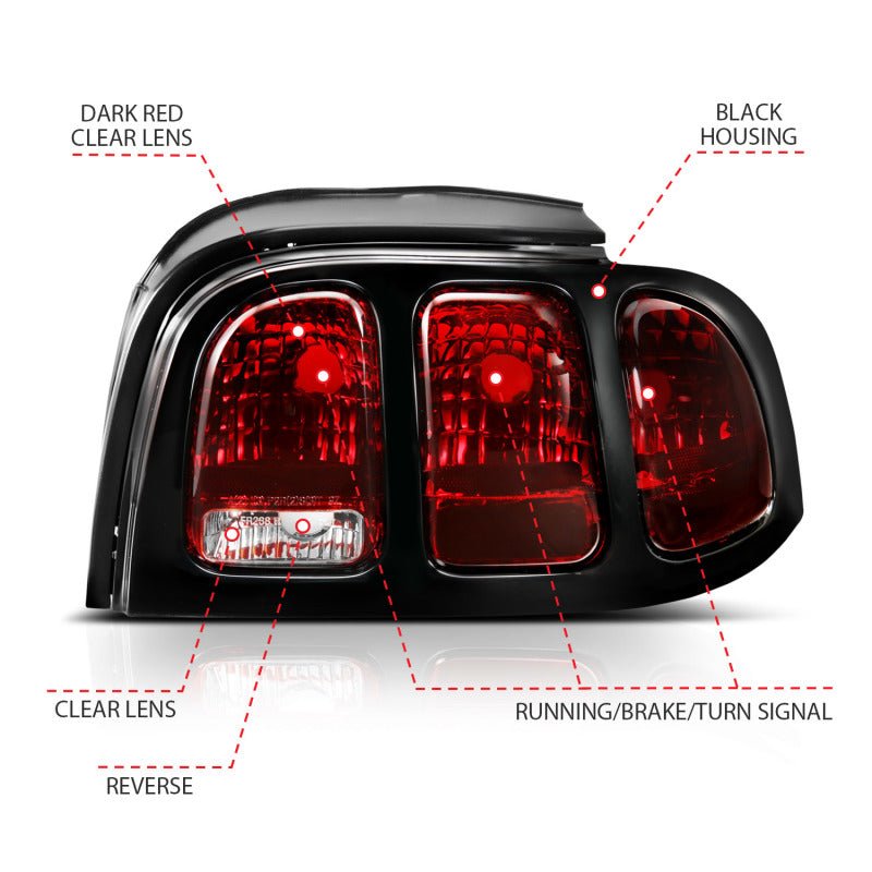 ANZO 1994-1998 Ford Mustang Taillight Dark Red Lens (OE Style) - Black Ops Auto Works