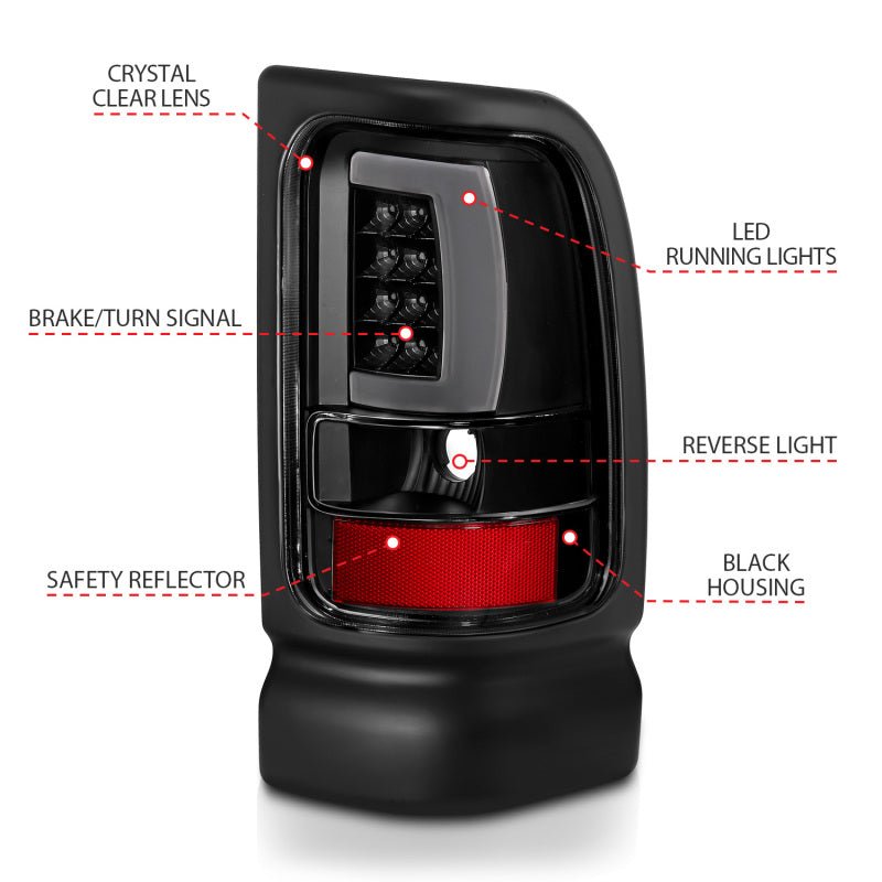ANZO 1994-2001 Dodge Ram 1500 LED Taillights Plank Style Black w/Clear Lens ANZO ANZ311339