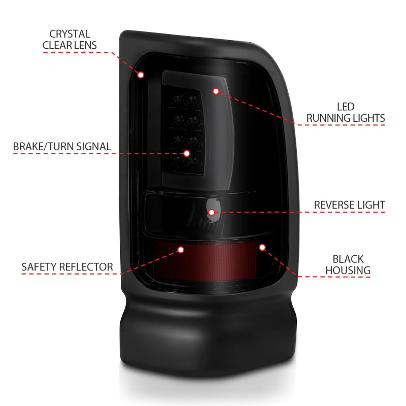 ANZO 1994-2001 Dodge Ram 1500 LED Taillights Plank Style Black w/Smoke Lens ANZO ANZ311340