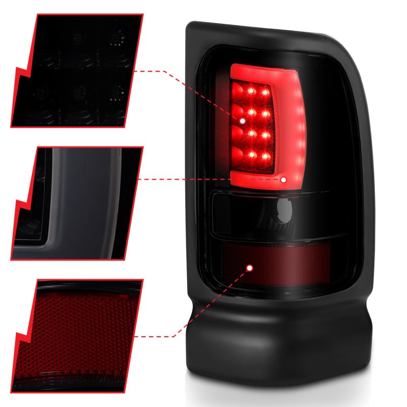 ANZO 1994-2001 Dodge Ram 1500 LED Taillights Plank Style Black w/Smoke Lens ANZO ANZ311340