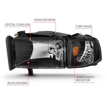 Load image into Gallery viewer, ANZO 1994-2001 Dodge Ram Crystal Headlights Black ANZO ANZ111067