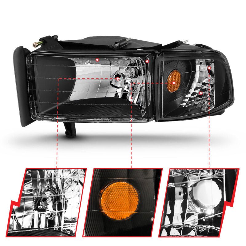 ANZO 1994-2001 Dodge Ram Crystal Headlights Black ANZO ANZ111067