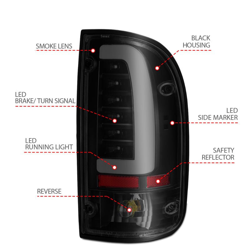 ANZO 1995-2000 Toyota Tacoma LED Taillights Black Housing Smoke Lens (Pair) ANZO ANZ311354