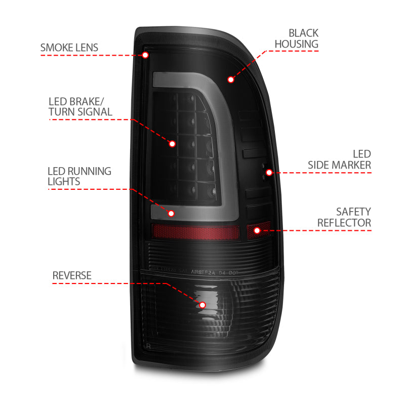 ANZO 1997-2003 Ford F-150 LED Tail Lights w/ Light Bar Black Housing Smoke Lens ANZO ANZ311378