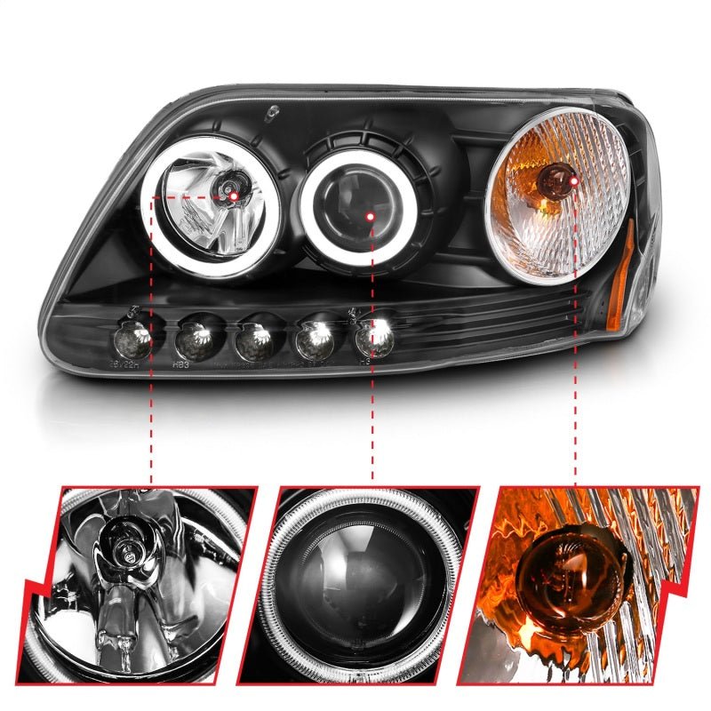 ANZO 1997-2003 Ford F-150 Projector Headlights w/ Halo Black (CCFL) ANZO ANZ111097