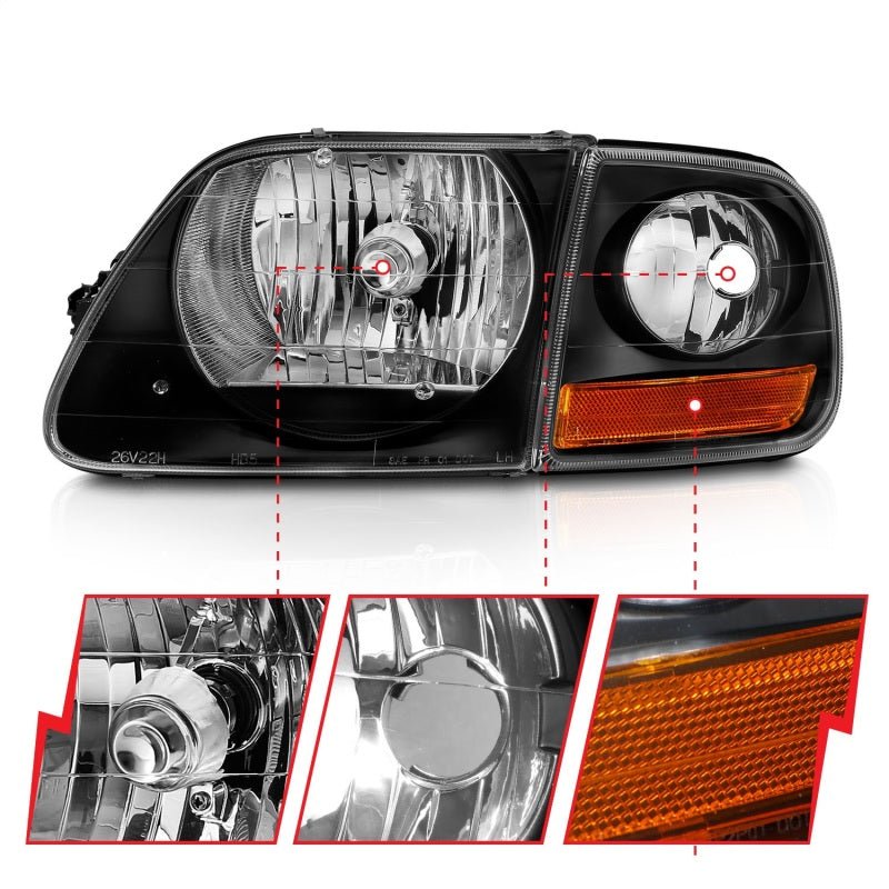 ANZO 1997-2003 Ford F150 Crystal Headlight Black w/ Parking Light ANZO ANZ111460