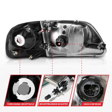 Load image into Gallery viewer, ANZO 1997-2003 Ford F150 Crystal Headlight Black w/ Parking Light ANZO ANZ111460