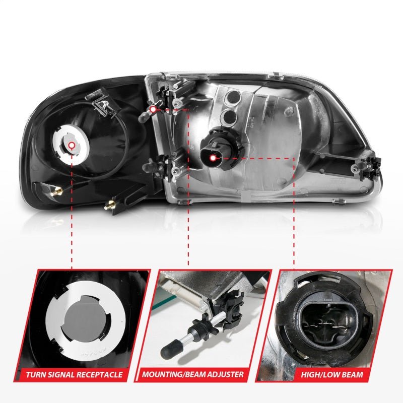 ANZO 1997-2003 Ford F150 Crystal Headlight Black w/ Parking Light - Black Ops Auto Works