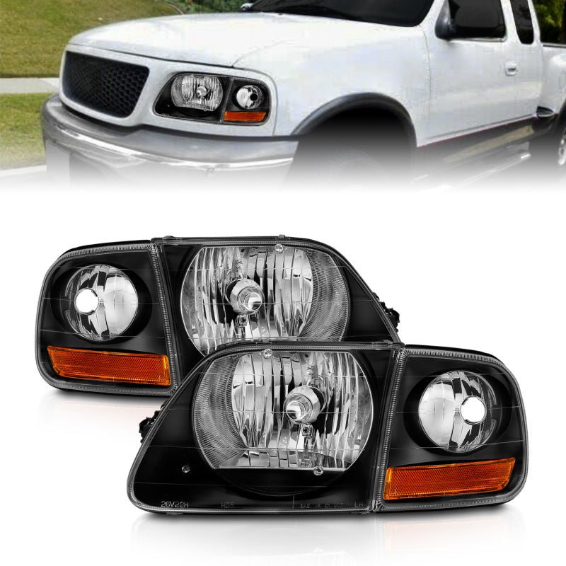 ANZO 1997-2003 Ford F150 Crystal Headlight Black w/ Parking Light - Black Ops Auto Works