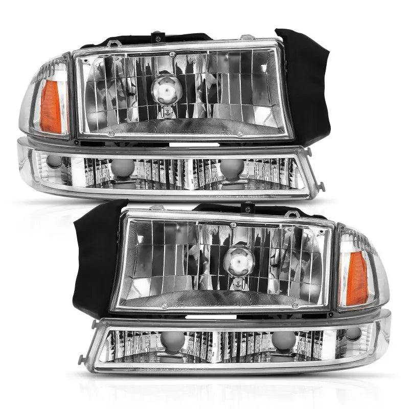 ANZO 1997-2004 Dodge Dakota Crystal Headlight Set Chrome Amber - Black Ops Auto Works