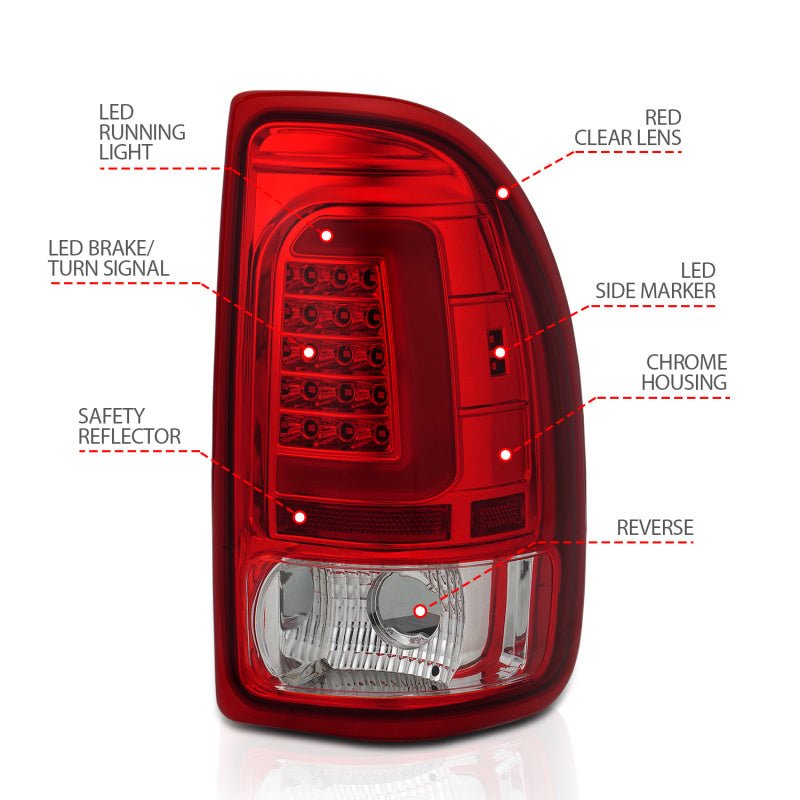 ANZO 1997-2004 Dodge Dakota LED Taillights Chrome Housing Red Lens Pair ANZO ANZ311349
