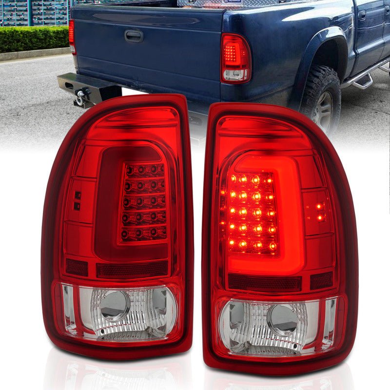 ANZO 1997-2004 Dodge Dakota LED Taillights Chrome Housing Red Lens Pair - Black Ops Auto Works