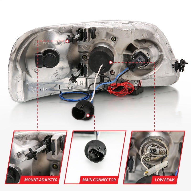 ANZO 1997.5-2003 Ford F-150 Projector Headlights w/ Halo and LED Chrome 1pc ANZO ANZ111032