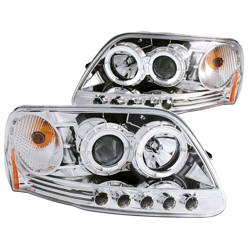 ANZO 1997.5-2003 Ford F-150 Projector Headlights w/ Halo and LED Chrome 1pc ANZO ANZ111032