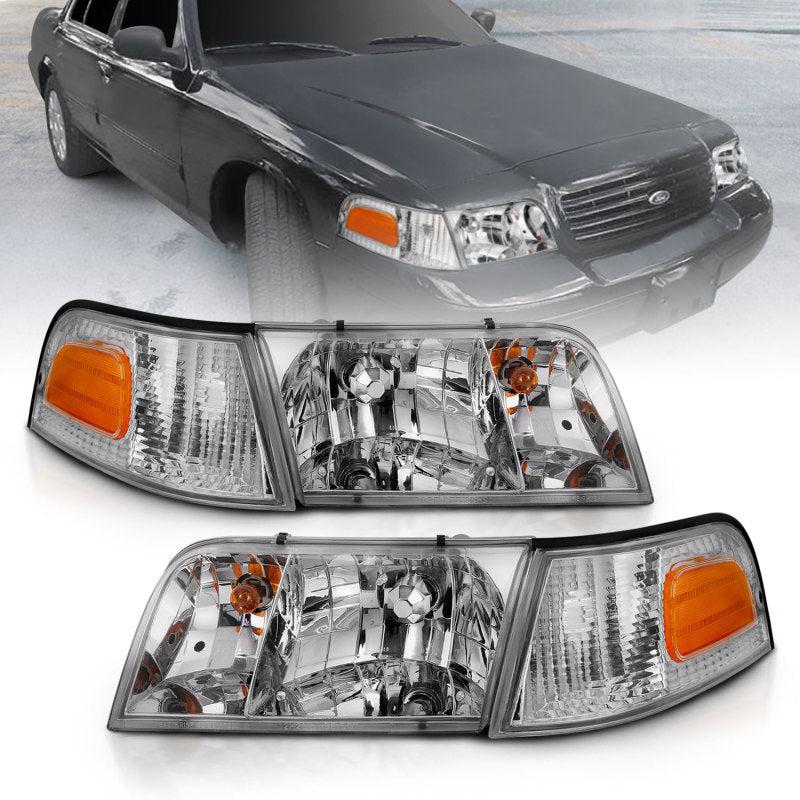 ANZO 1998-2005 Ford Crown Victoria Crystal Headlight Chrome With Bumper Light (OE) ANZO ANZ121556