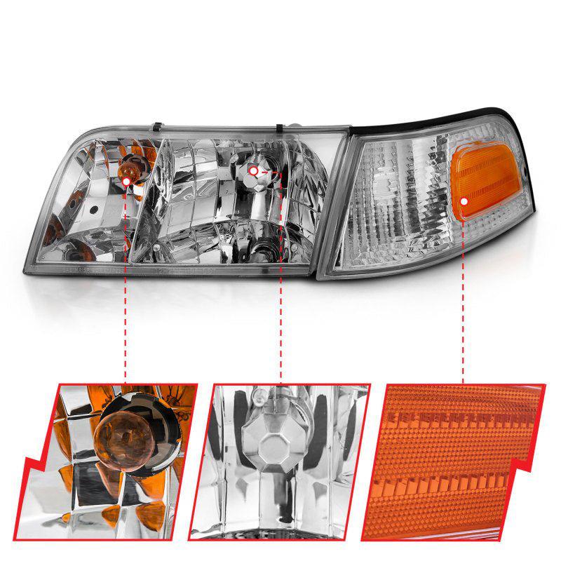 ANZO 1998-2005 Ford Crown Victoria Crystal Headlight Chrome With Bumper Light (OE) ANZO ANZ121556