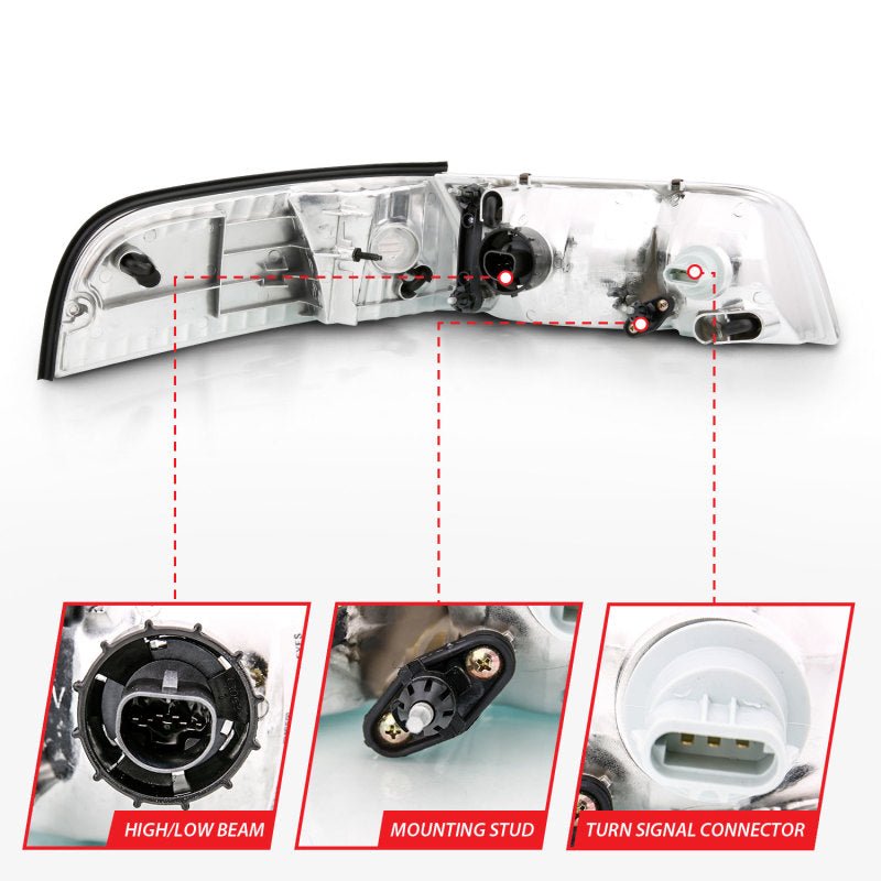 ANZO 1998-2005 Ford Crown Victoria Crystal Headlight Chrome With Bumper Light (OE) ANZO ANZ121556